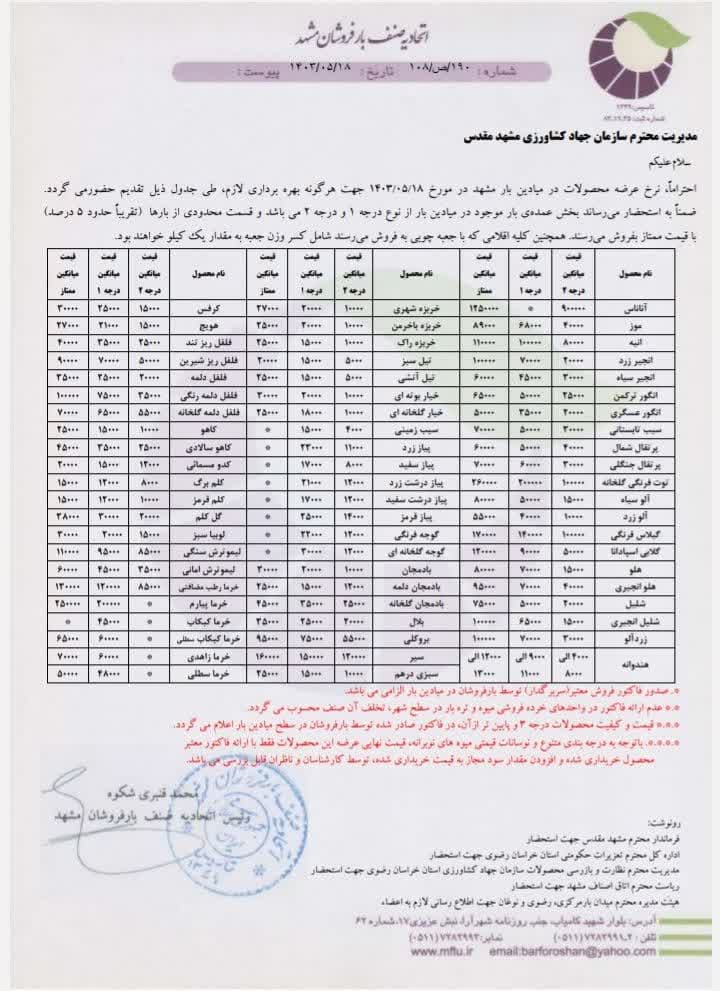 اتحادیه صنف بارفروشان مشهد
