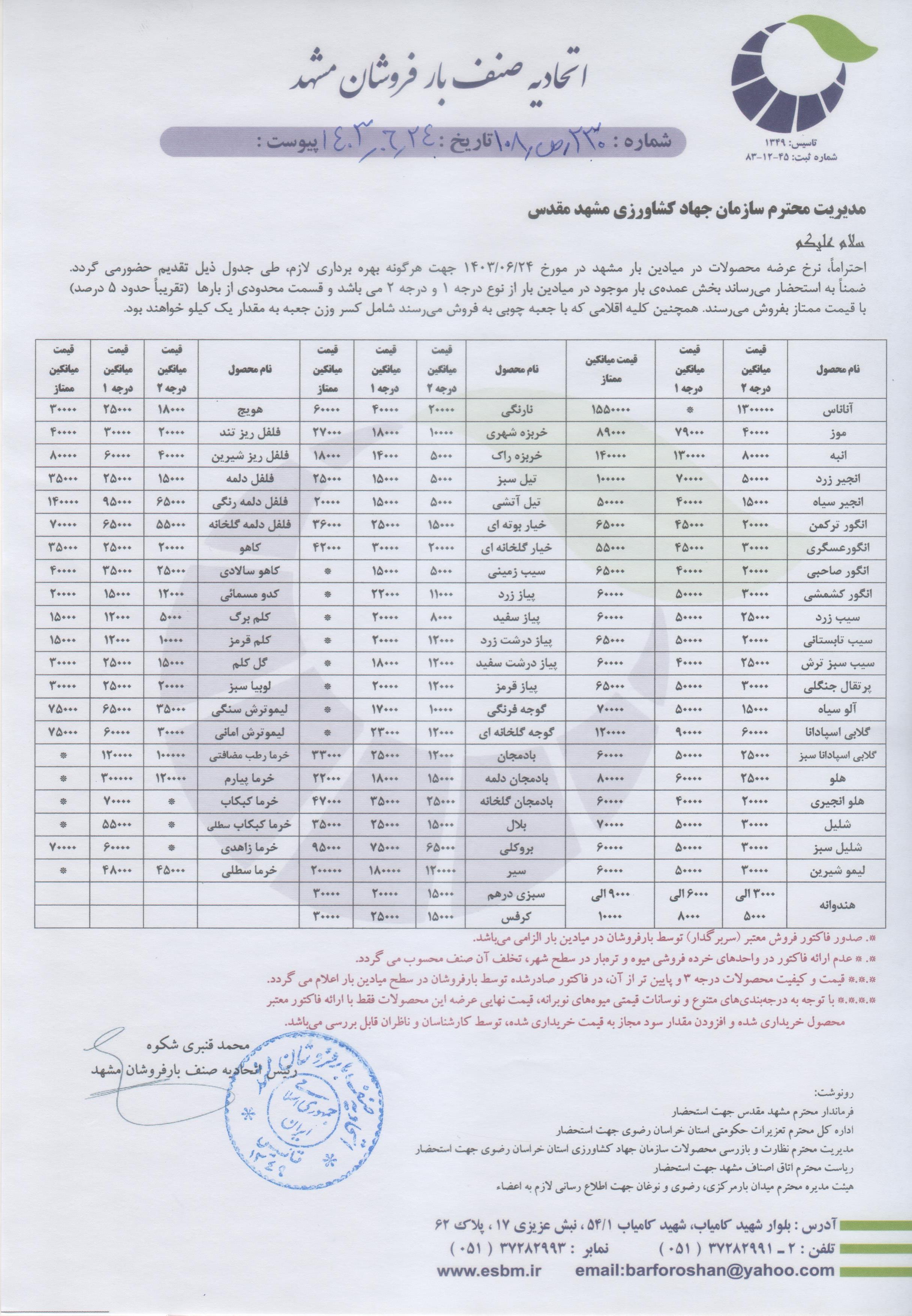 اتحادیه صنف بارفروشان مشهد
