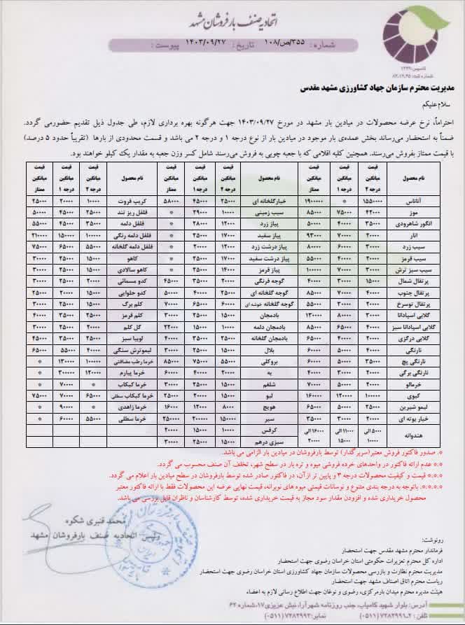 اتحادیه صنف بارفروشان مشهد