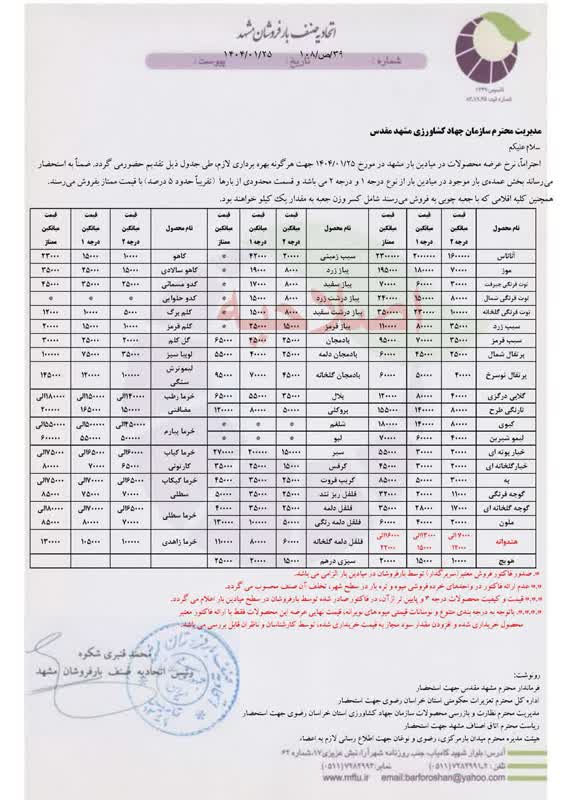 اتحادیه صنف بارفروشان مشهد