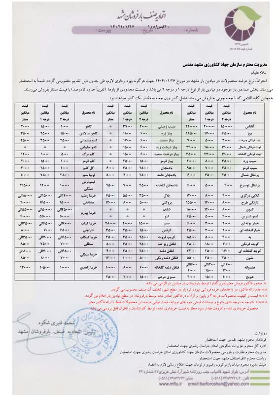اتحادیه صنف بارفروشان مشهد