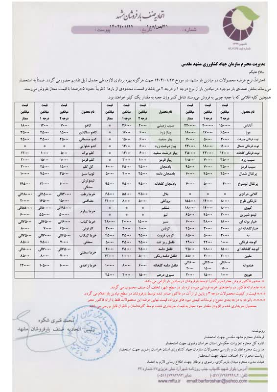 اتحادیه صنف بارفروشان مشهد