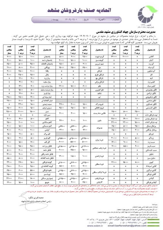 اتحادیه صنف بارفروشان مشهد