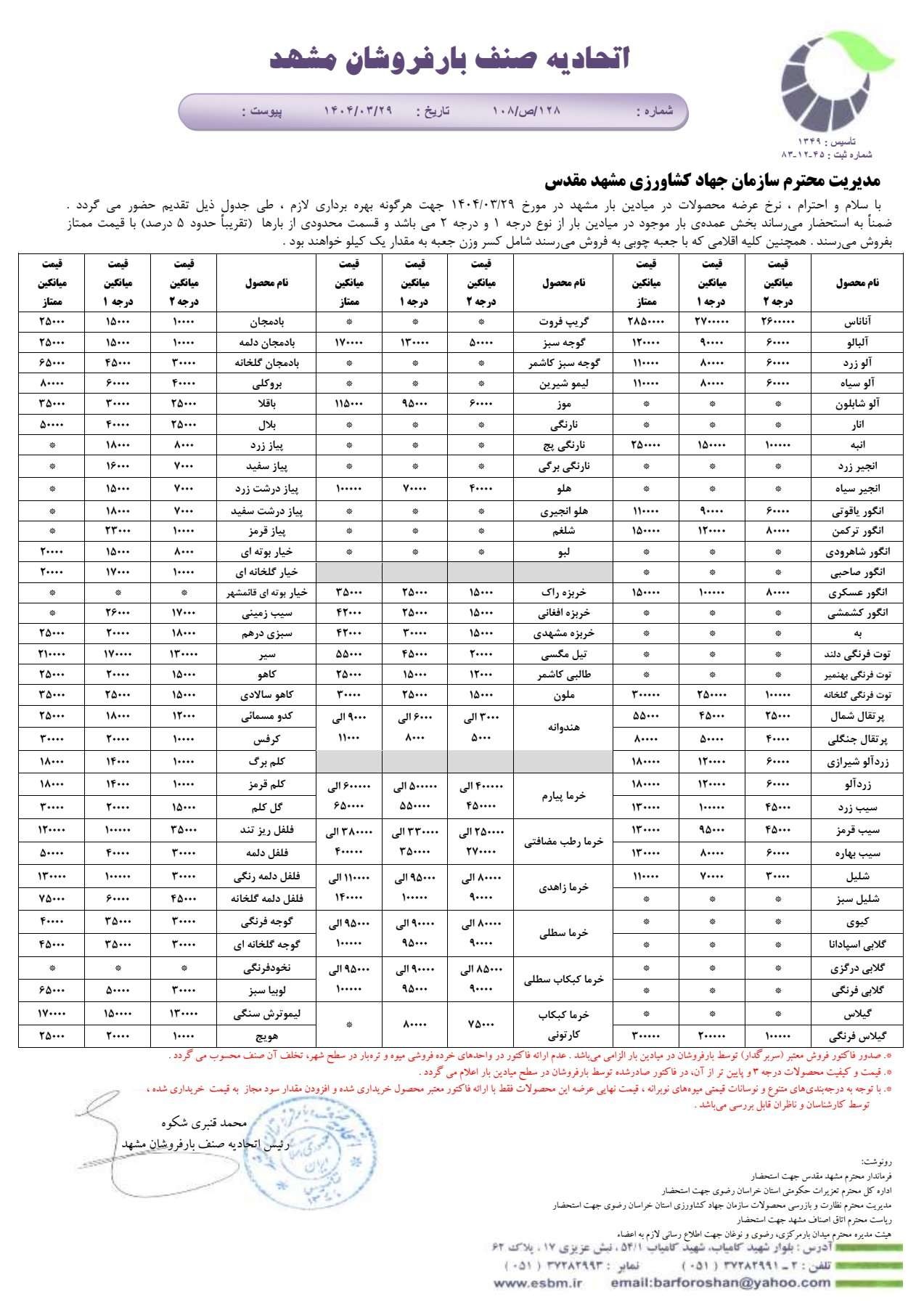 اتحادیه صنف بارفروشان مشهد