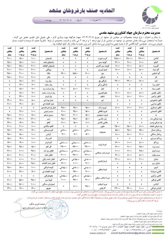 اتحادیه صنف بارفروشان مشهد
