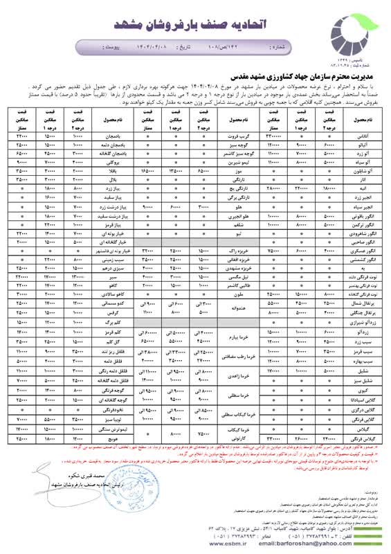 اتحادیه صنف بارفروشان مشهد